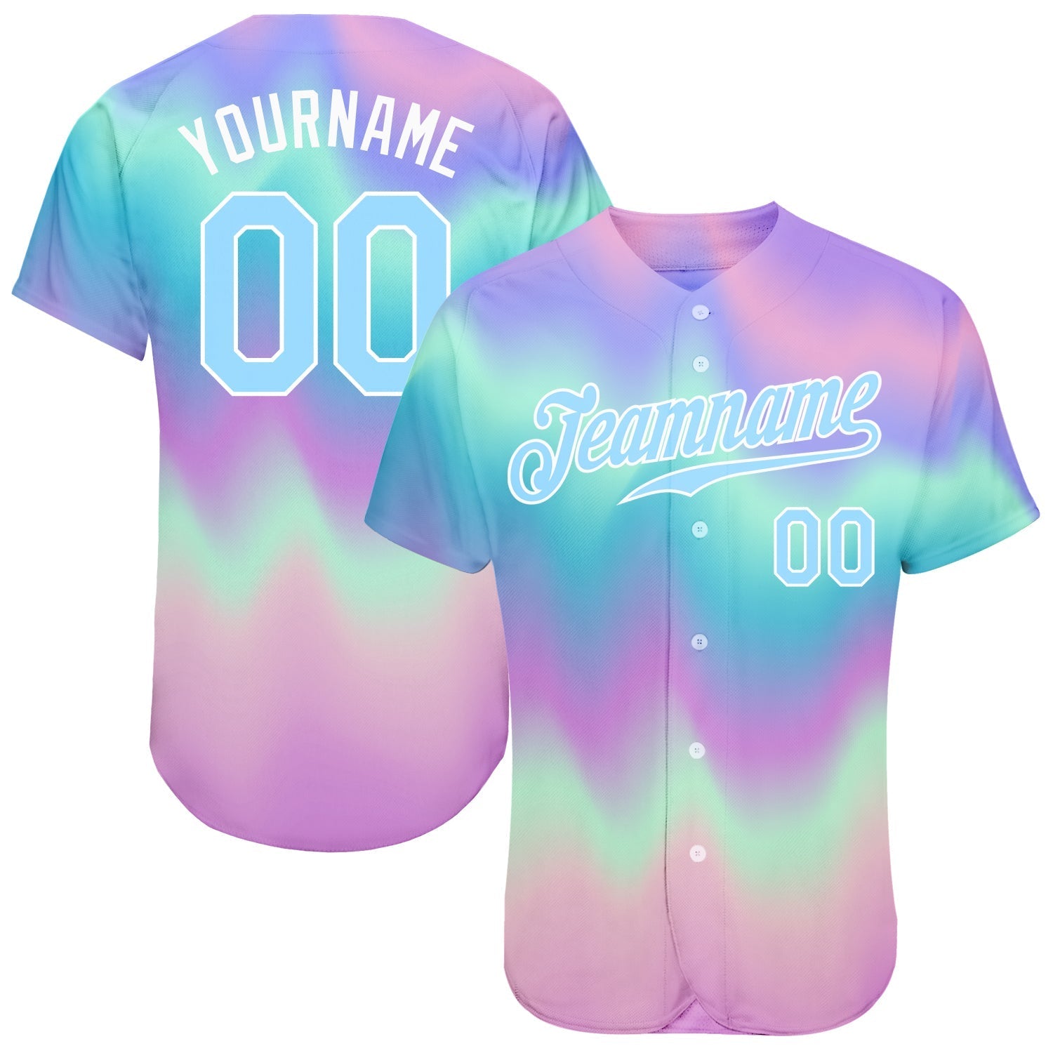 Custom Tie Dye Light Blue-White 3D Authentic Baseball Jersey baseball jersey product view 1