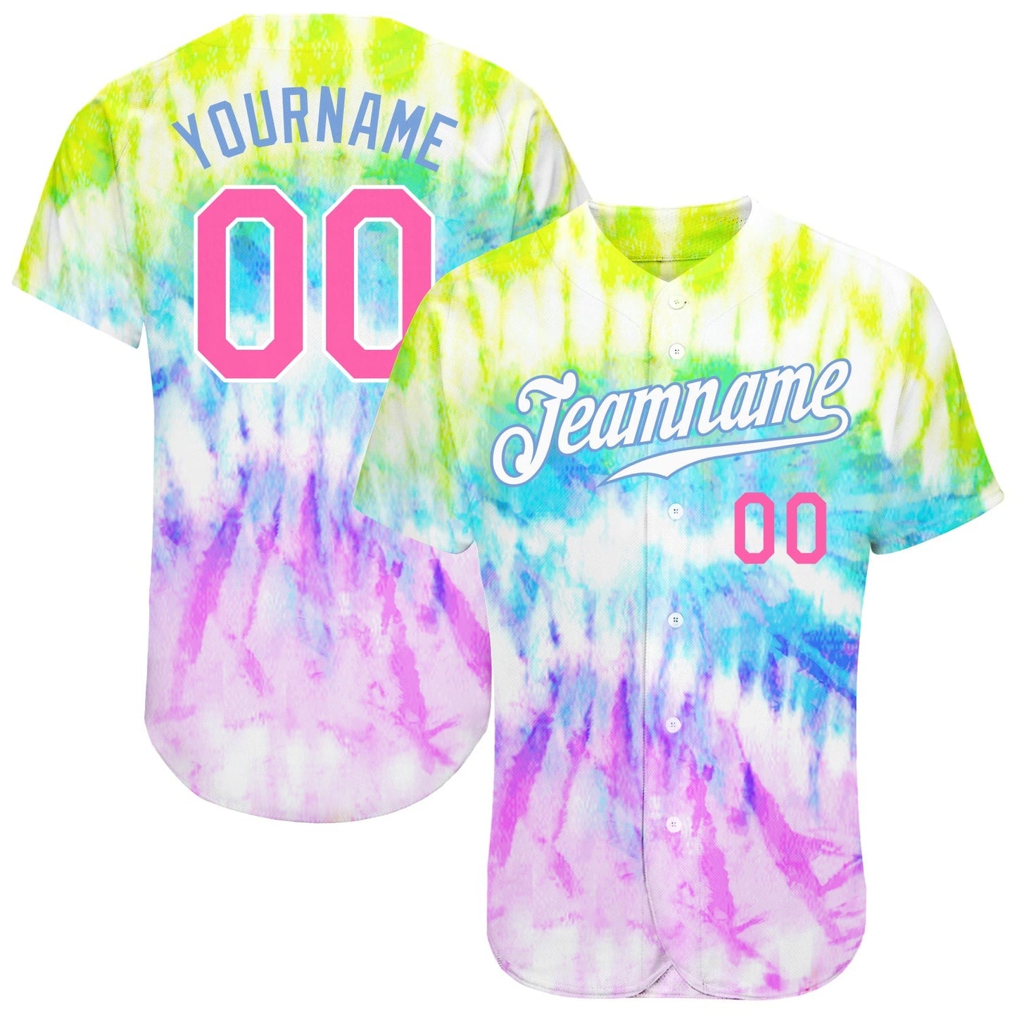 Custom Tie Dye Pink-Light Blue 3D Rainbow Authentic Baseball Jersey baseball jersey product view 1