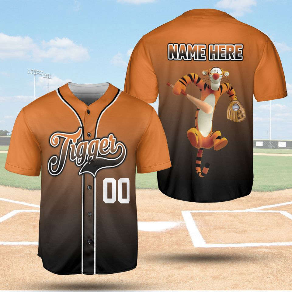 Tigger Black Orange Baseball Jersey Shirt - lylyprint.com baseball jersey product view 4