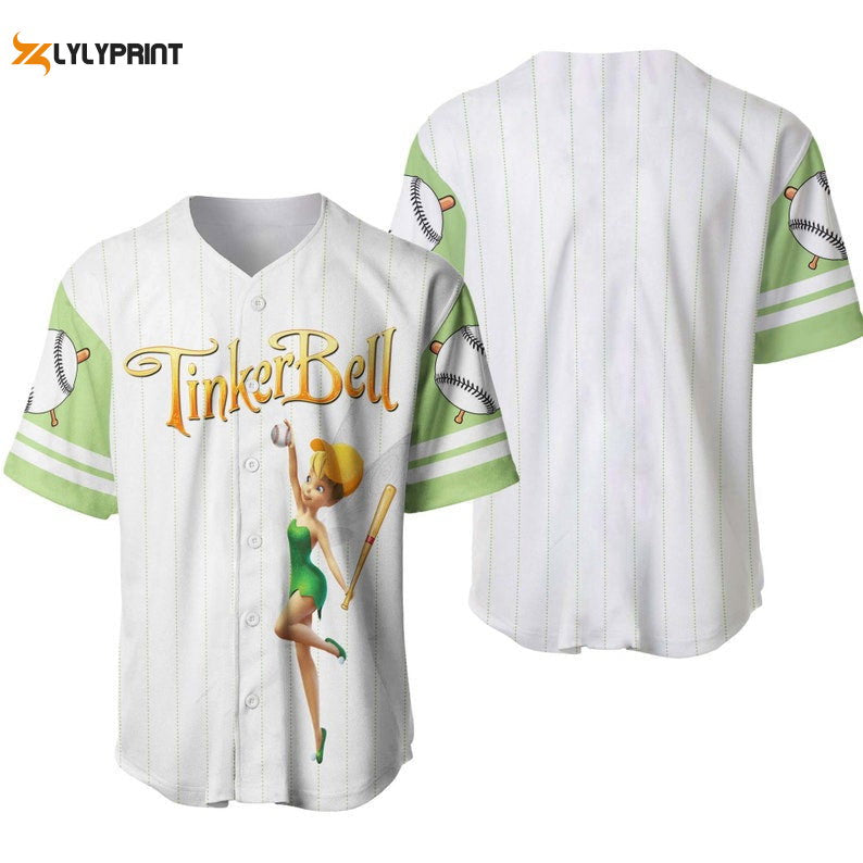 Tinker Bell All Over Print Pinstripe Baseball Jersey - lylyprint.com baseball jersey product view 1