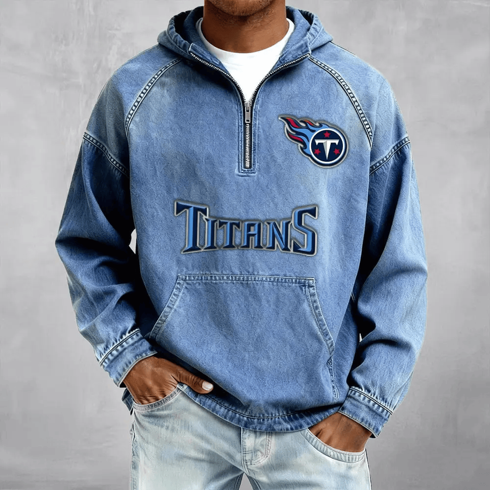 Tennessee Titans Men's Half-Zip Denim Hoodie For Fan Unisex T-shirt, Sweatshirt, Hoodie, Long Sleeve Tee - T-Shirt, Sweatshirt, Hoodie