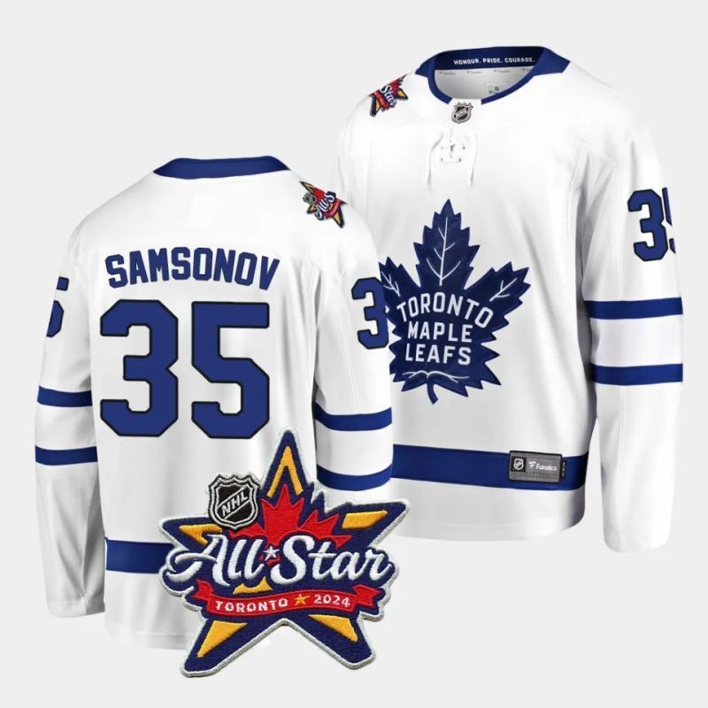 toronto maple leafs #35 ilya samsonov 2024 nhl all-star patch white away jersey Hockey Jersey hockey jersey product view 1