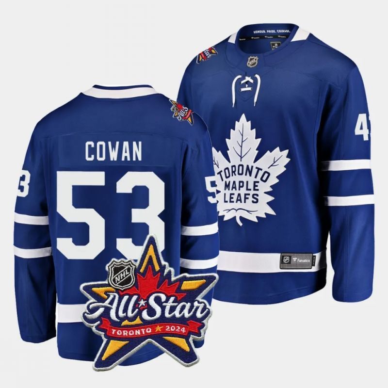 toronto maple leafs #53 easton cowan 2024 nhl all-star patch royal blue jersey Hockey Jersey hockey jersey product view 1