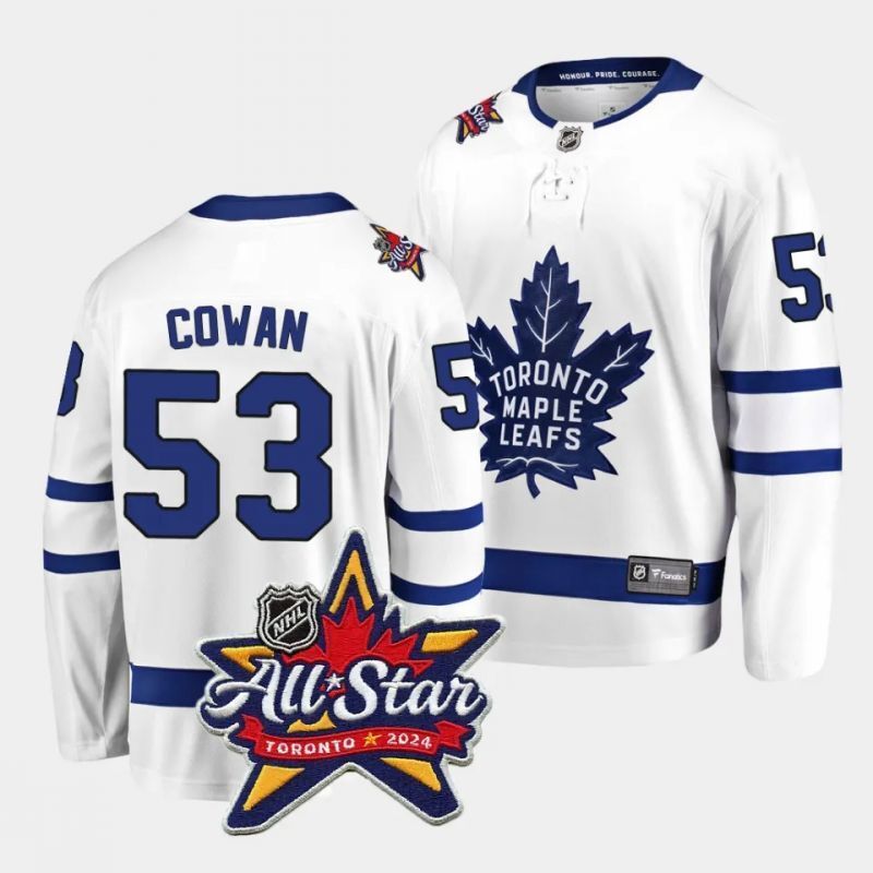 toronto maple leafs #53 easton cowan 2024 nhl all-star patch white away jersey Hockey Jersey hockey jersey product view 1