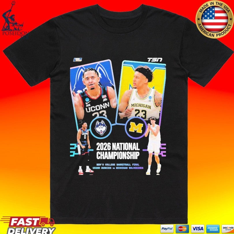Uconn Huskies Vs Michigan Wolverines Mens Basketball 2026 Ncaa National Championship Head To Head T-shirt - T-Shirt, Sweatshirt, Hoodie