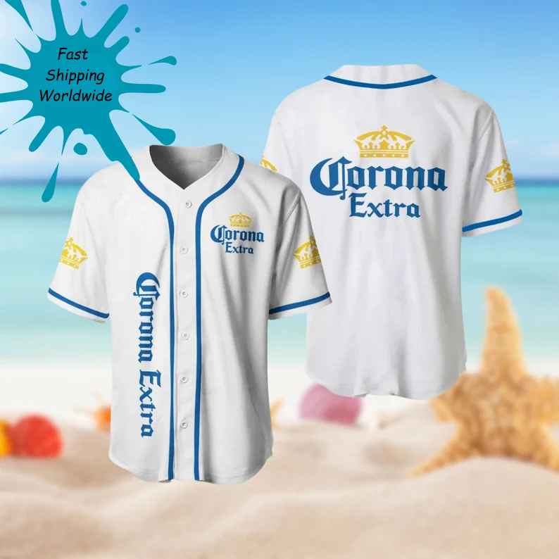 Unique Corona Extra White Baseball Jersey Fast Shipping Worldwide baseball jersey product view 1