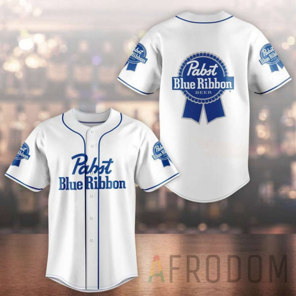 Unisex White Pabst Blue Ribbon Baseball Jersey - Aopprinter baseball jersey product view 2