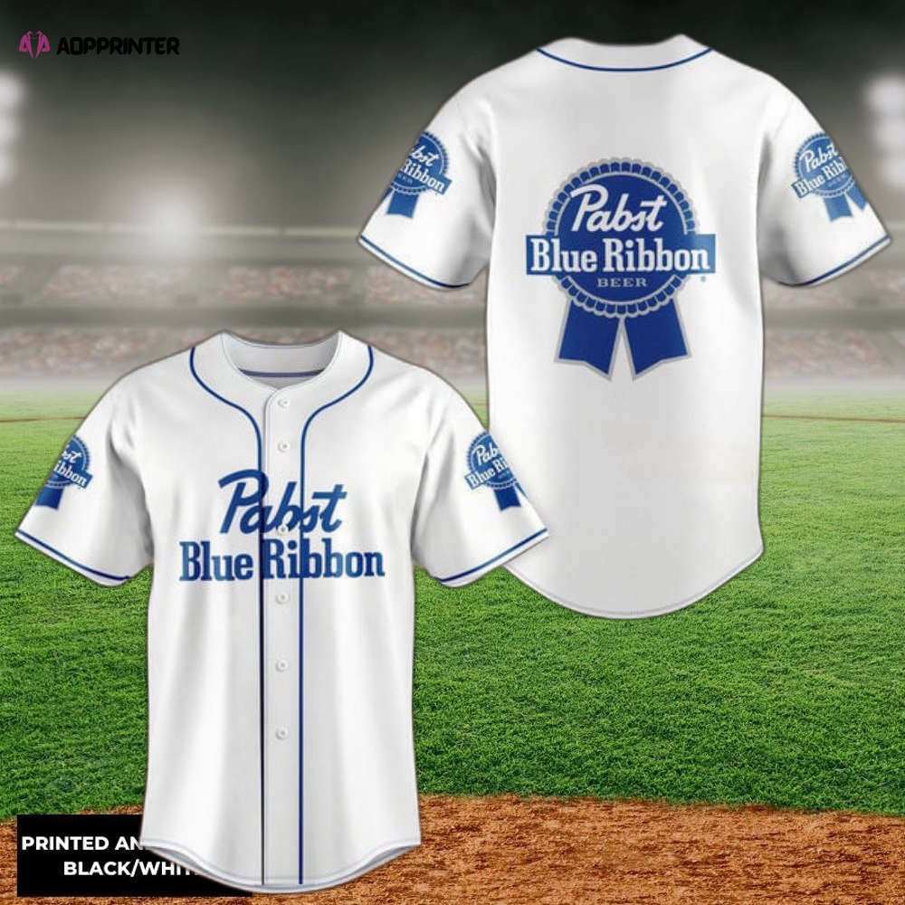 Unisex White Pabst Blue Ribbon Baseball Jersey - Aopprinter baseball jersey product view 1