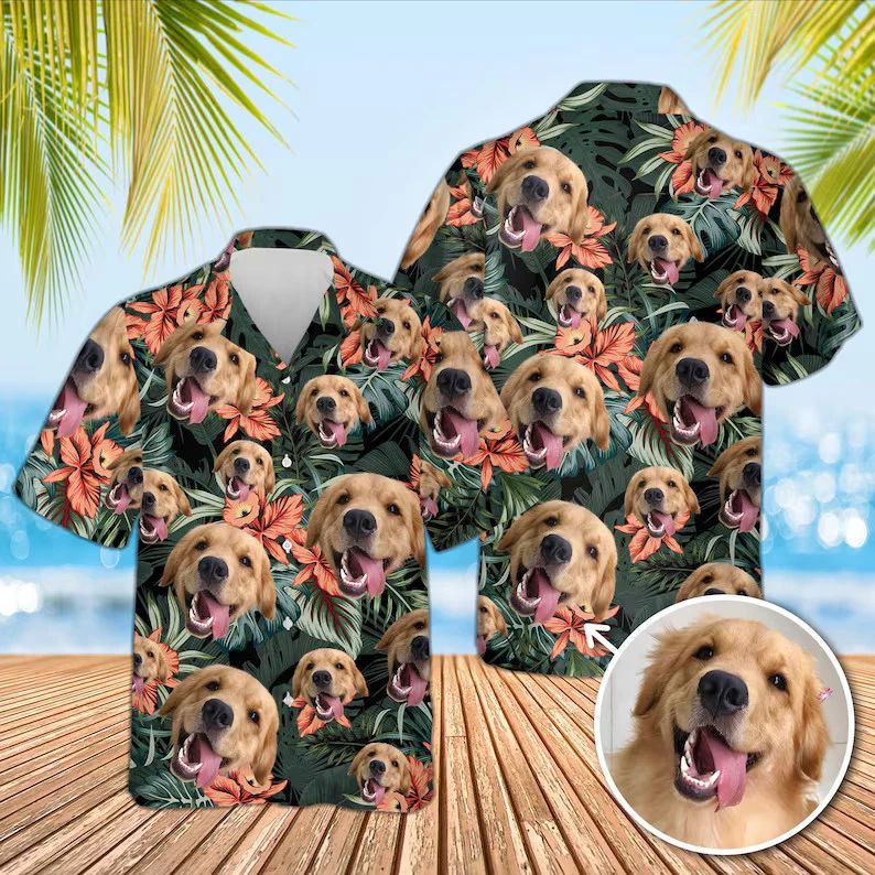 Personalized Dog Photo Hawaiian Shirt Custom Pet Lover Aloha Gift Unisex T-shirt, Sweatshirt, Hoodie, Long Sleeve Tee - T-Shirt, Sweatshirt, Hoodie