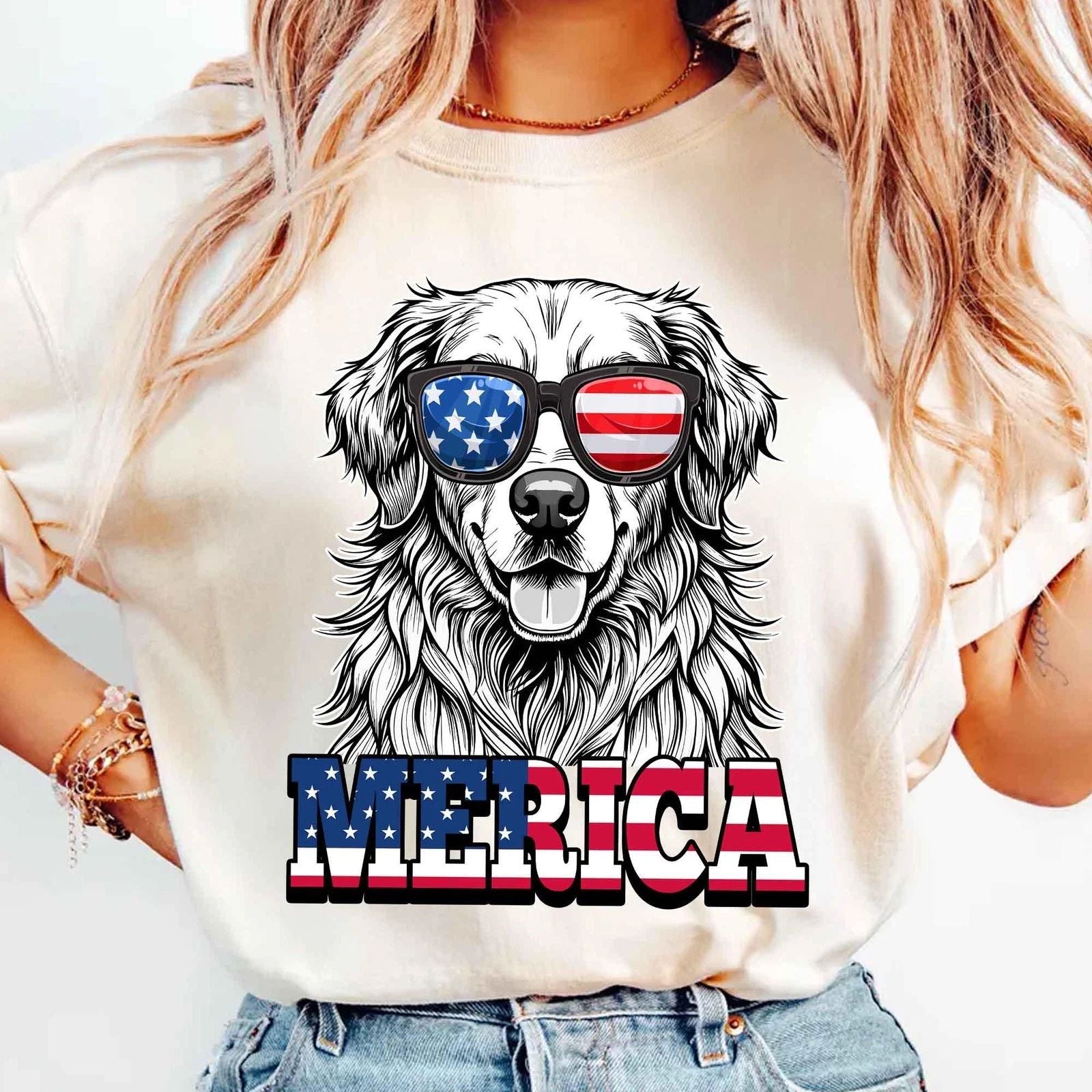 Golden Retriever Shirt Merica - Funny Patriotic Dog Lover Tee, USA Retriever T-S Unisex T-shirt, Sweatshirt, Hoodie, Long Sleeve Tee - T-Shirt, Sweatshirt, Hoodie