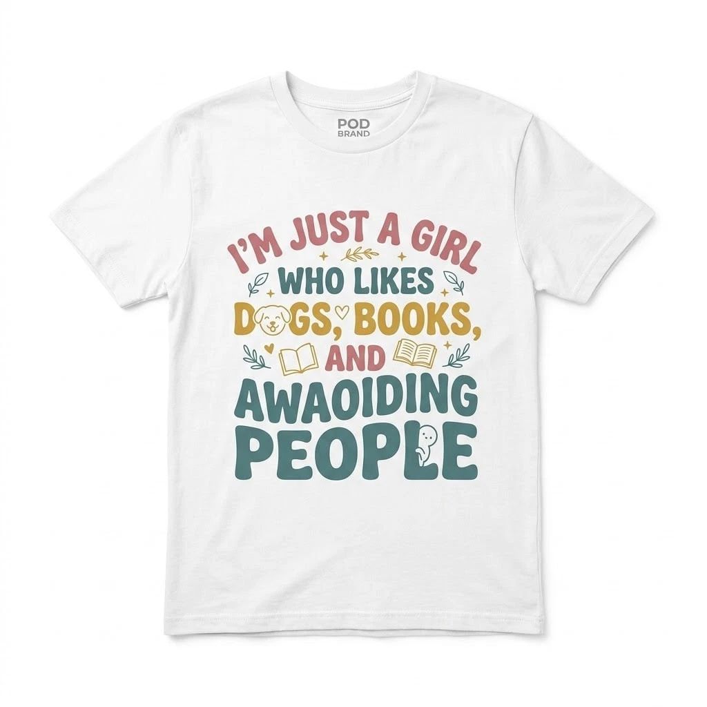 I'm Just A Girl Who Likes Dogs Books And Avoiding People T-Shirt Funny Women Tee Unisex T-shirt, Sweatshirt, Hoodie, Long Sleeve Tee - T-Shirt, Sweatshirt, Hoodie