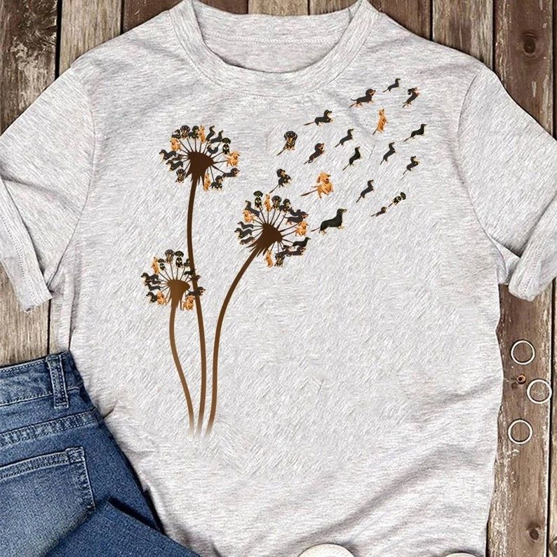 Dachshund Flower Fly Dandelion Funny Cute Dog Lover T-Shirt - Gift for Dog Lo... Unisex T-shirt, Sweatshirt, Hoodie, Long Sleeve Tee - T-Shirt, Sweatshirt, Hoodie