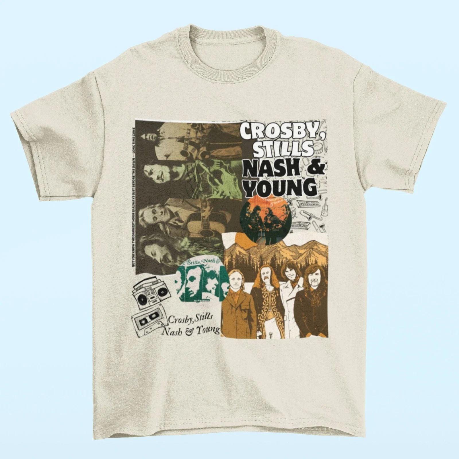 Vtg Crosby Stills Nash and Young Band Cotton White Unisex All Size Shirt Unisex T-shirt, Sweatshirt, Hoodie, Long Sleeve Tee - T-Shirt, Sweatshirt, Hoodie