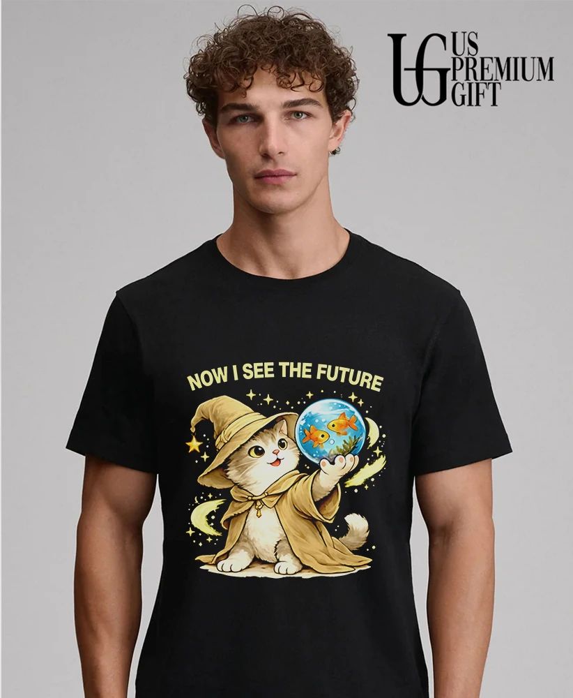 Wizard Cat now I see the future with goldfish - Adult & Kids T-Shirts, Sweatshirts & Hoodies apparel design preview 3