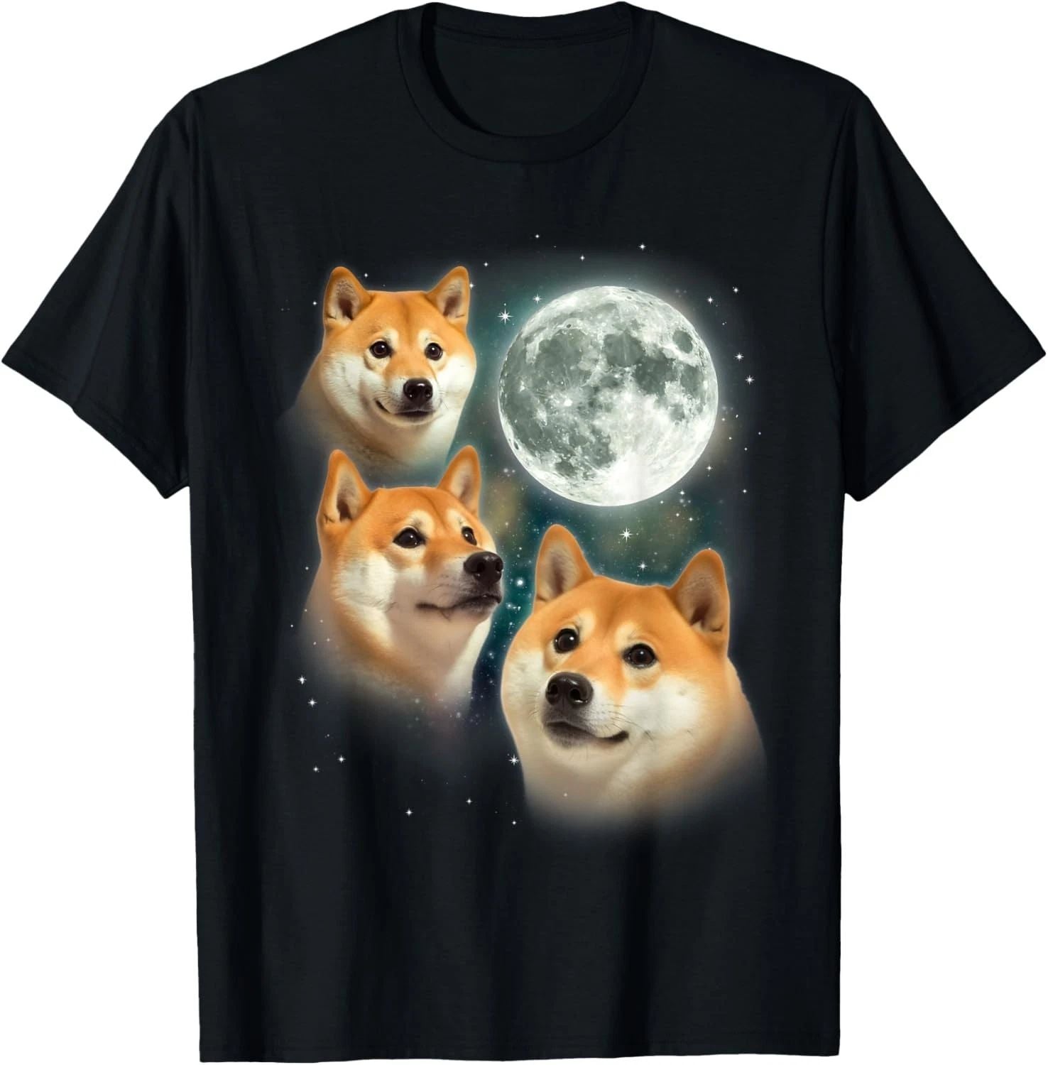 Three Shiba Inu Moon  3 Doge Funny Cute Dog Meme Parody T-Shirt - USA Size Unisex T-shirt, Sweatshirt, Hoodie, Long Sleeve Tee - T-Shirt, Sweatshirt, Hoodie