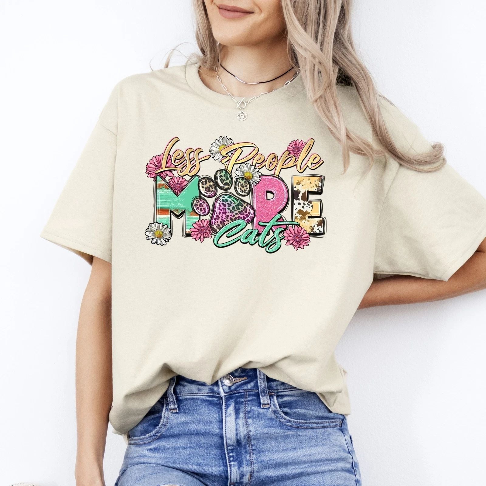 Less people more cats T-Shirt gift Cat lover cat mom Unisex Tee Sand White Sport Unisex T-shirt, Sweatshirt, Hoodie, Long Sleeve Tee - T-Shirt, Sweatshirt, Hoodie