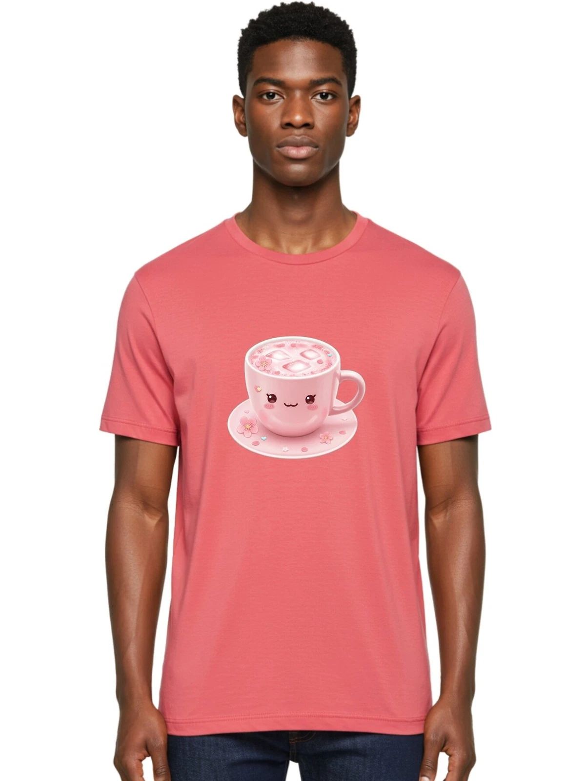 Kawaii-Coffee-Cup Mens Graphic Tee, 100% Cotton, Casual Summer Wear Unisex T-shirt, Sweatshirt, Hoodie, Long Sleeve Tee - T-Shirt, Sweatshirt, Hoodie