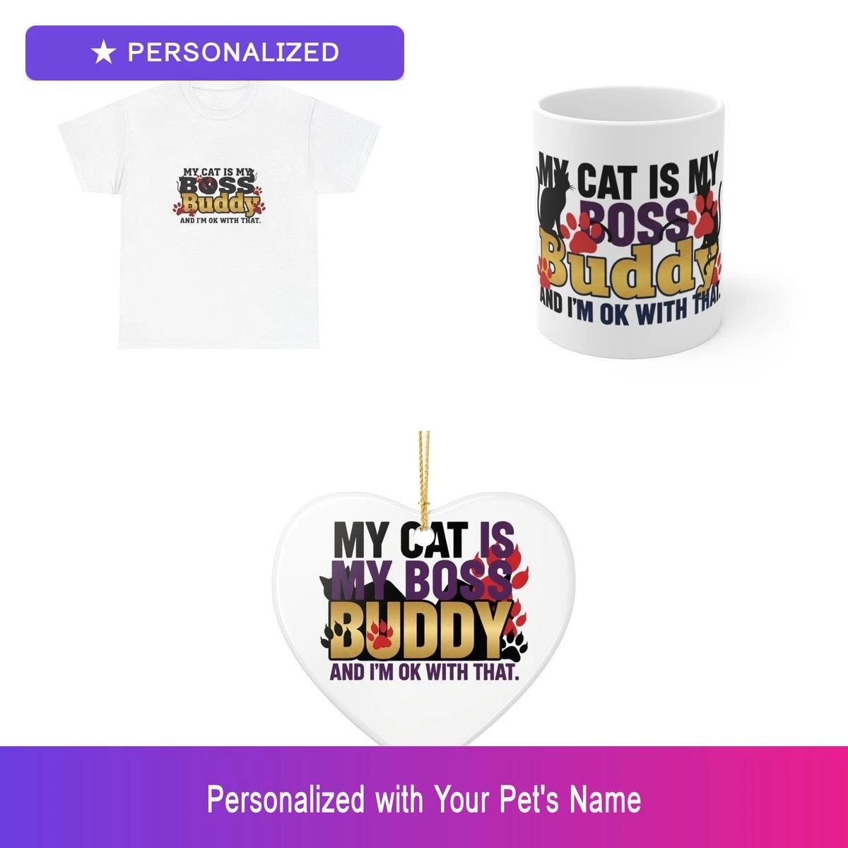 Custom Cat Gift Set Shirt Mug Ornament Personalized Pet Name Bundle Dog Lover Unisex T-shirt, Sweatshirt, Hoodie, Long Sleeve Tee - T-Shirt, Sweatshirt, Hoodie