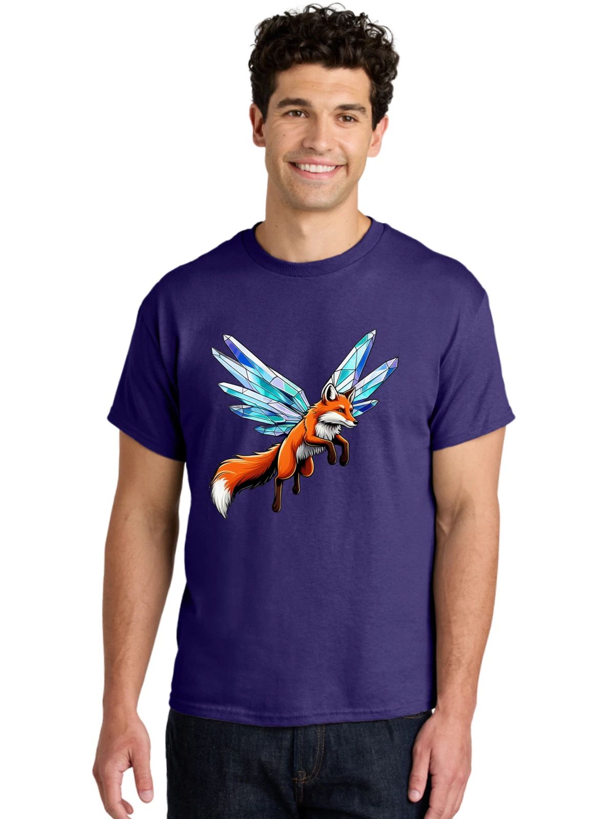 Crystal-Winged-Fox Mens Graphic Tee, 100% Cotton, Casual Summer Wear Unisex T-shirt, Sweatshirt, Hoodie, Long Sleeve Tee - T-Shirt, Sweatshirt, Hoodie