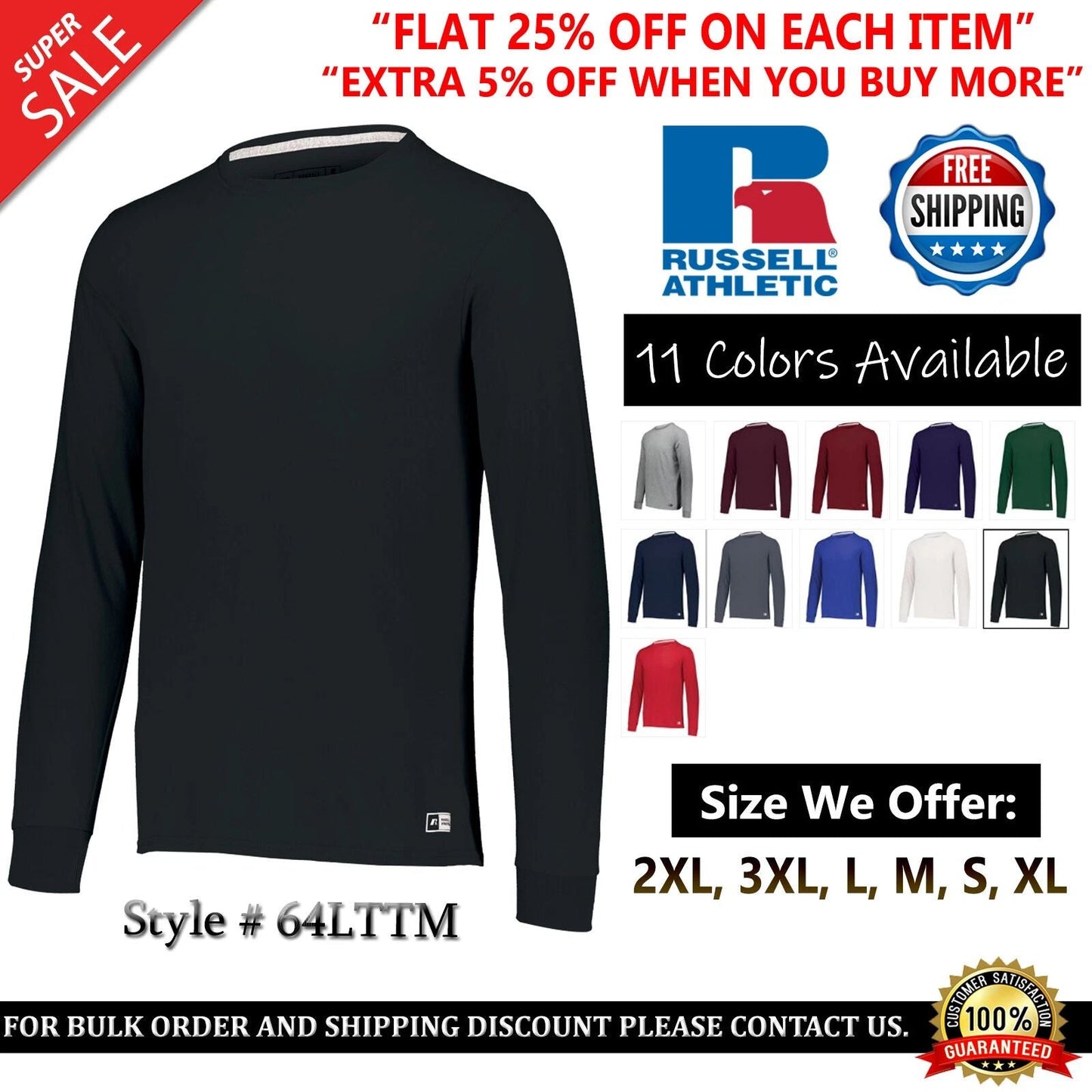 Russell Essential 60% Cotton 40% Polyester Long Sleeves T-Shirt 64LTTM S-3XL Unisex T-shirt, Sweatshirt, Hoodie, Long Sleeve Tee - T-Shirt, Sweatshirt, Hoodie