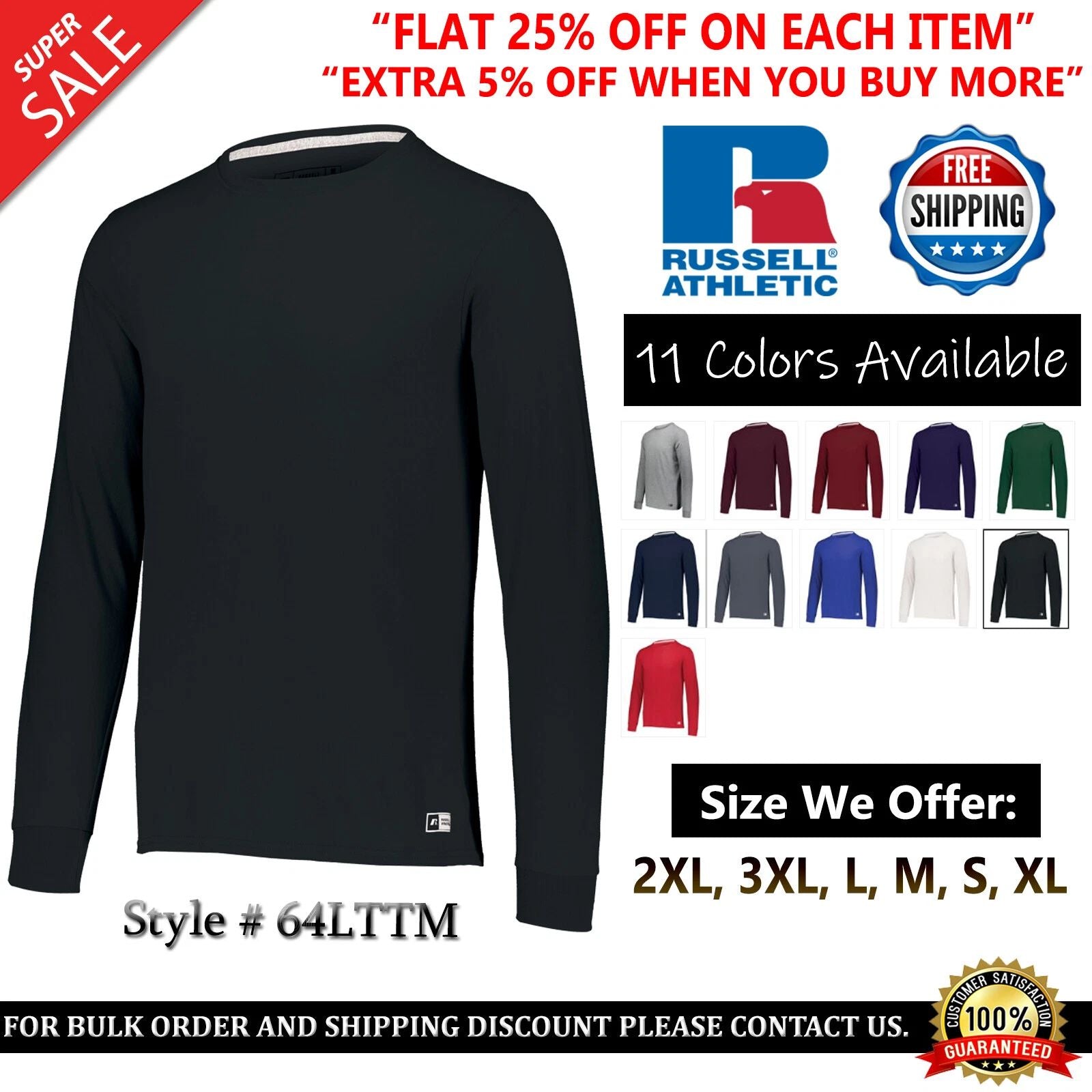 Russell Essential 60% Cotton 40% Polyester Long Sleeves T-Shirt 64LTTM S-3XL Unisex T-shirt, Sweatshirt, Hoodie, Long Sleeve Tee - T-Shirt, Sweatshirt, Hoodie