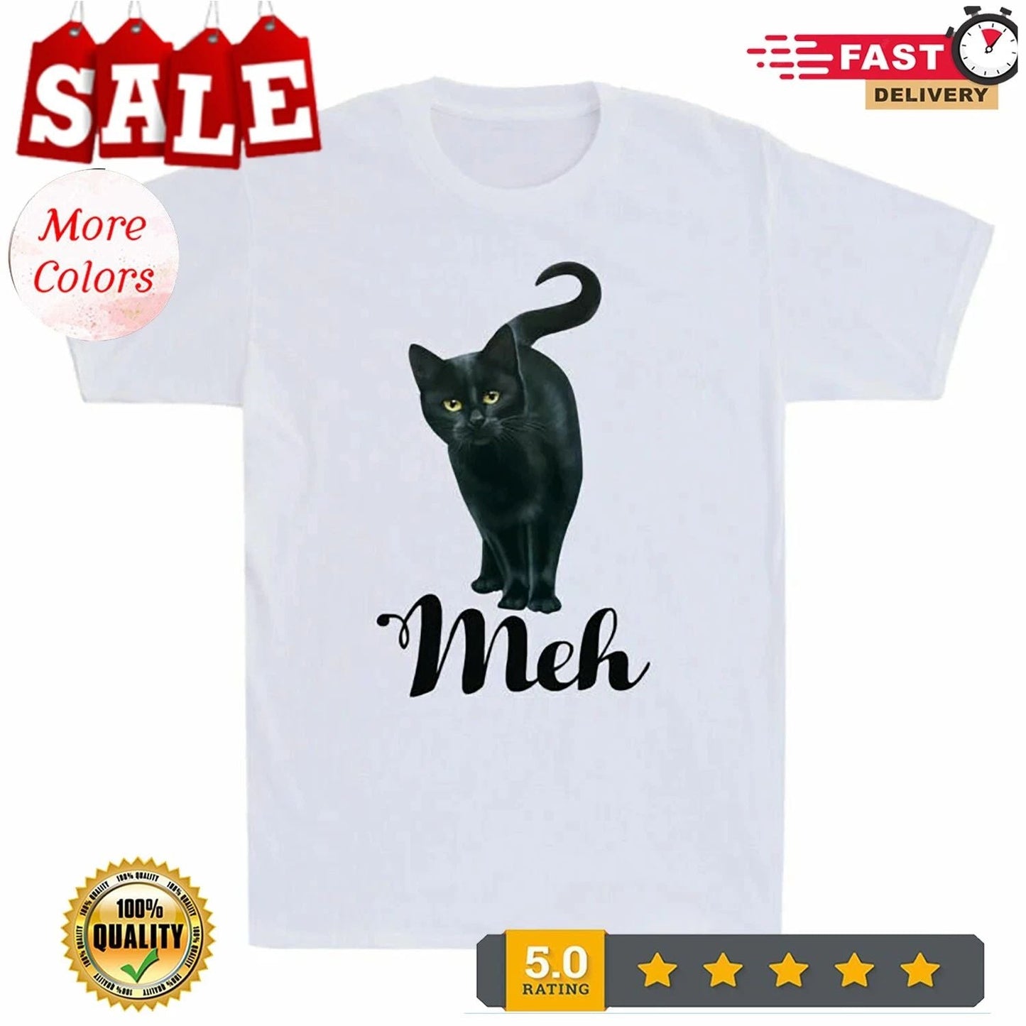 Black Cat Funny Meh Cat Gift For Cat Lovers Men's Cotton Short Sleeve T-Shirt Unisex T-shirt, Sweatshirt, Hoodie, Long Sleeve Tee - T-Shirt, Sweatshirt, Hoodie