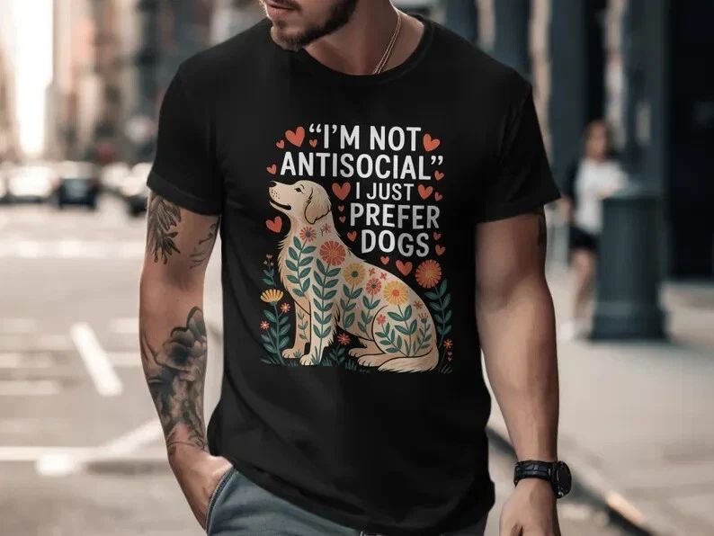 I Prefer Dogs T Shirt, Antisocial Dog Lover Tee, Floral Golden Retriever Shi #33 Unisex T-shirt, Sweatshirt, Hoodie, Long Sleeve Tee - T-Shirt, Sweatshirt, Hoodie