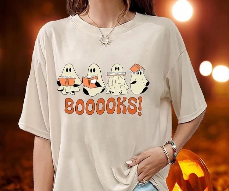 Halloween Shirts Oversized Ghost Reading Books T-Shirt Cute Spook Unisex T-shirt, Sweatshirt, Hoodie, Long Sleeve Tee - T-Shirt, Sweatshirt, Hoodie