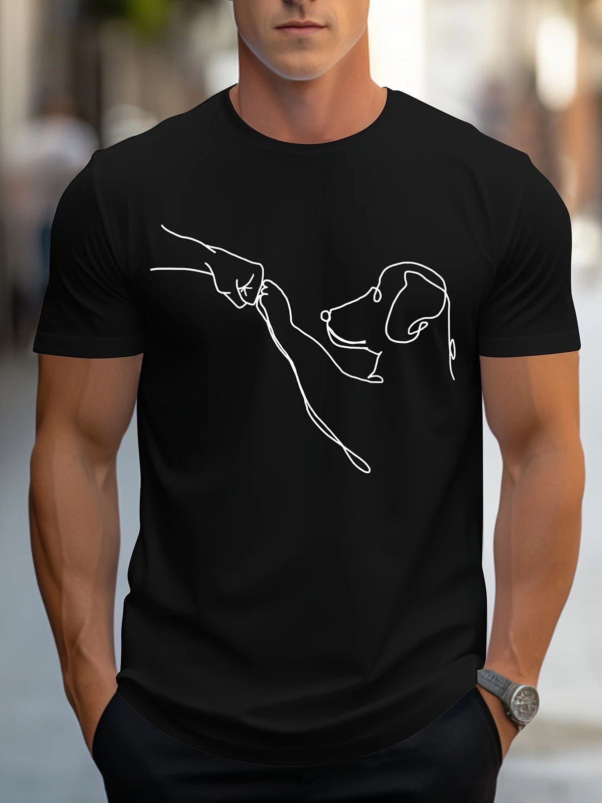 Man's Best Friend Fist Bump Graphic Tee - Minimalist Dog Lover Line Art T-Shirt Unisex T-shirt, Sweatshirt, Hoodie, Long Sleeve Tee - T-Shirt, Sweatshirt, Hoodie