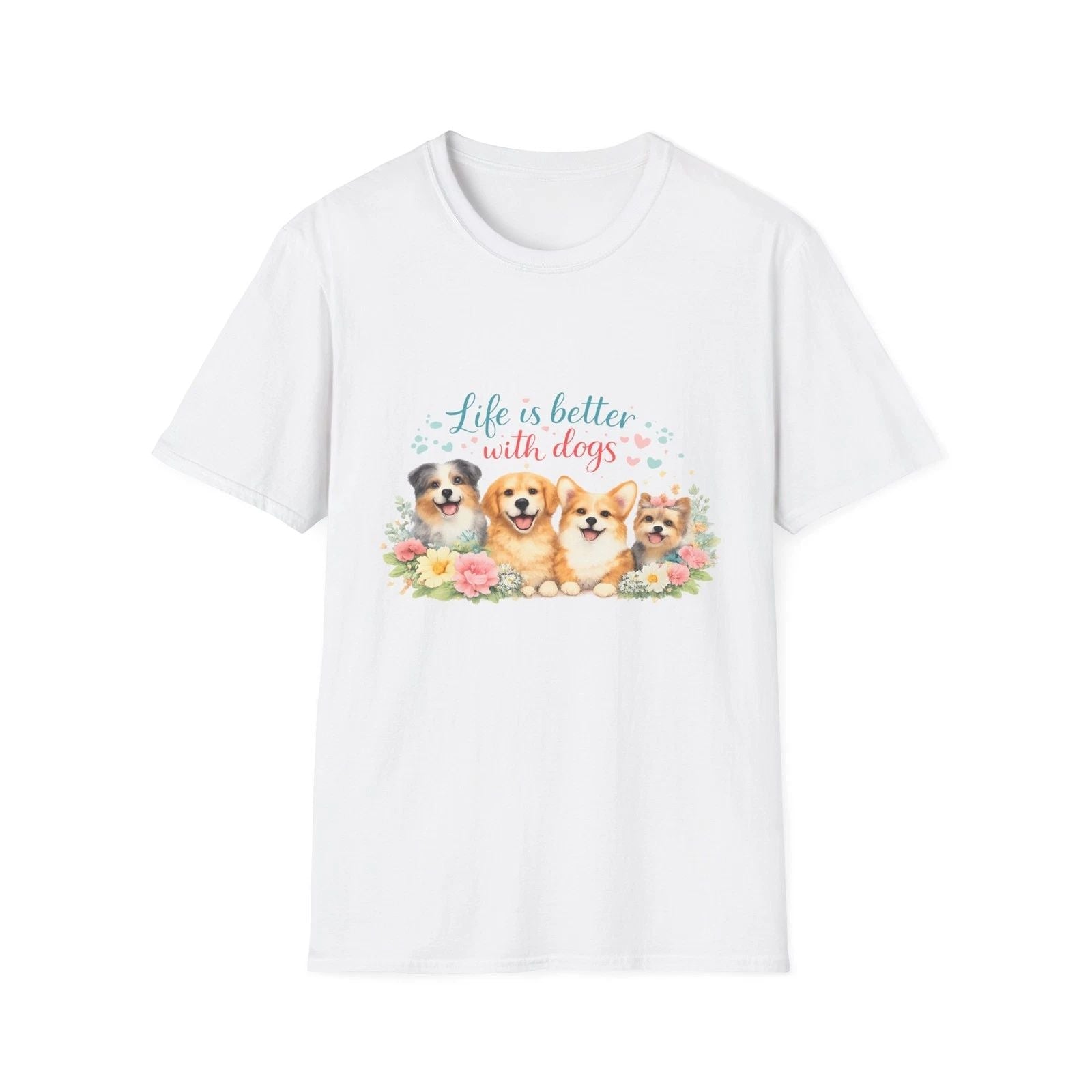 Life Is Better With Dogs T-Shirt | Cute Watercolor Puppies Dog Lover Gift Tee Unisex T-shirt, Sweatshirt, Hoodie, Long Sleeve Tee - T-Shirt, Sweatshirt, Hoodie