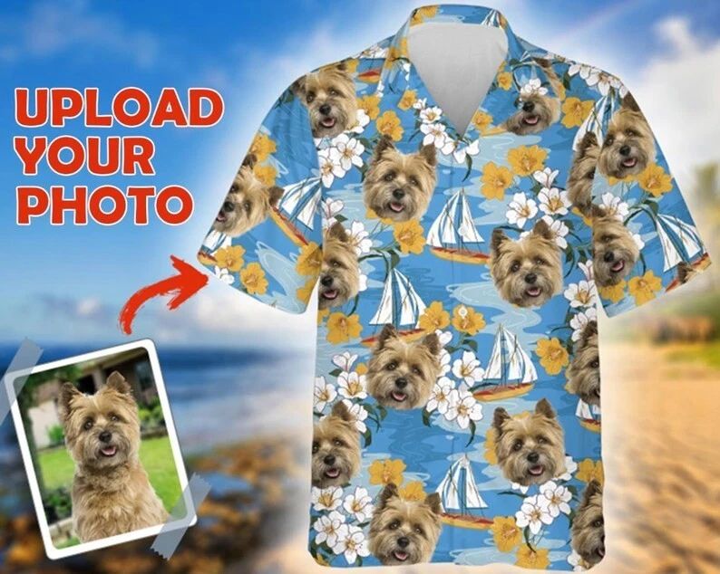 Custom Dog Face Hawaiian Shirt Personalized Pet Photo Dog Lover Gift Unisex T-shirt, Sweatshirt, Hoodie, Long Sleeve Tee - T-Shirt, Sweatshirt, Hoodie