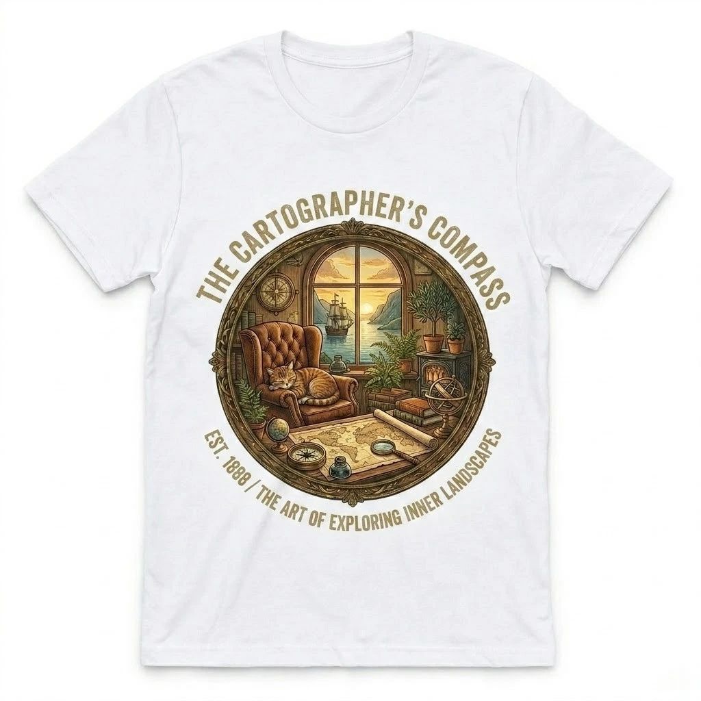 Cartographer's Compass T-Shirt Vintage Map Cat Explorer Est 1888 Graphic Tee Unisex T-shirt, Sweatshirt, Hoodie, Long Sleeve Tee - T-Shirt, Sweatshirt, Hoodie