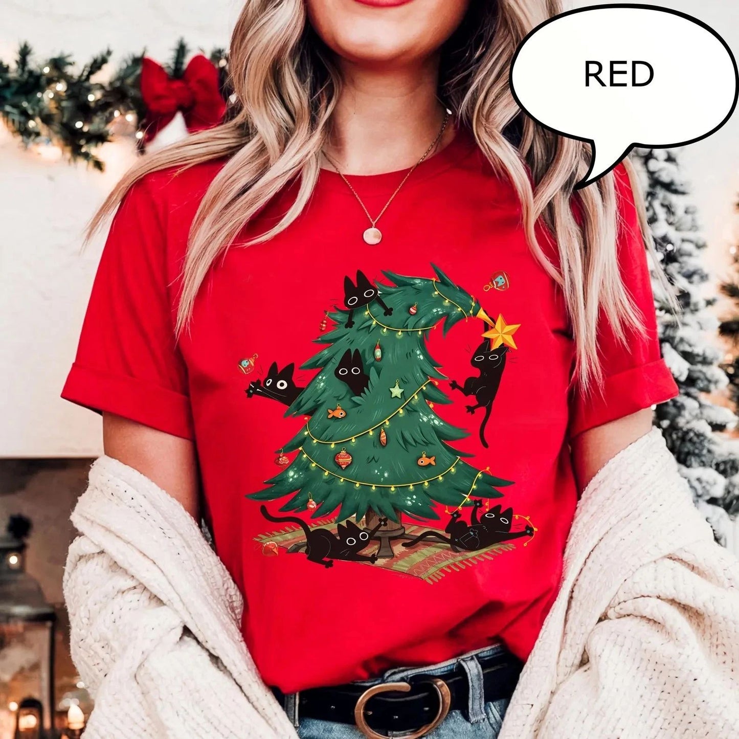 Christmas Tree And Cat T-Shirt, Cute Christmas Shirt, Cat Owner Christmas Gift, Unisex T-shirt, Sweatshirt, Hoodie, Long Sleeve Tee - T-Shirt, Sweatshirt, Hoodie
