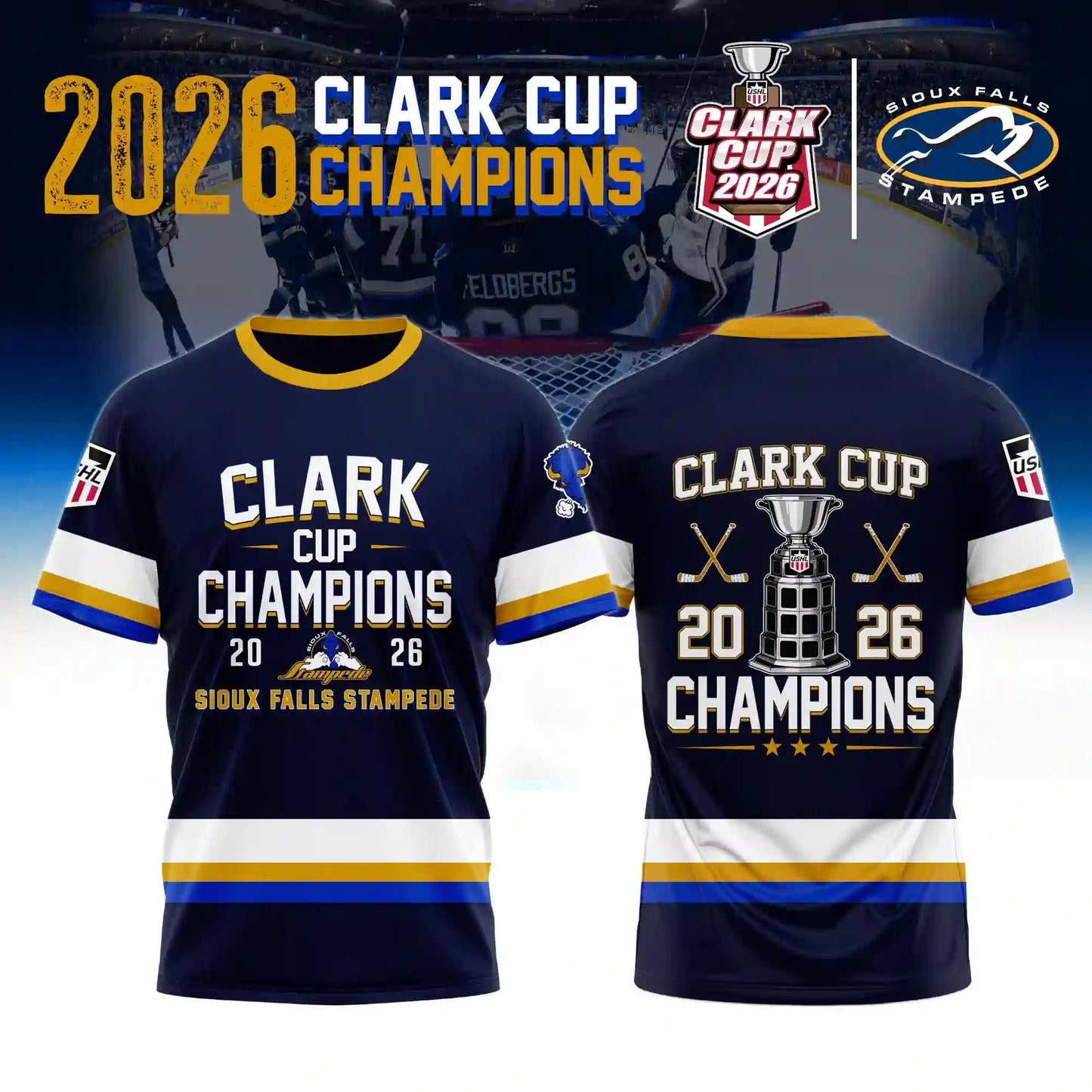 Sioux Falls Stampede Clark Cup Champions 2026 Hockey Jersey hockey jersey product view 5