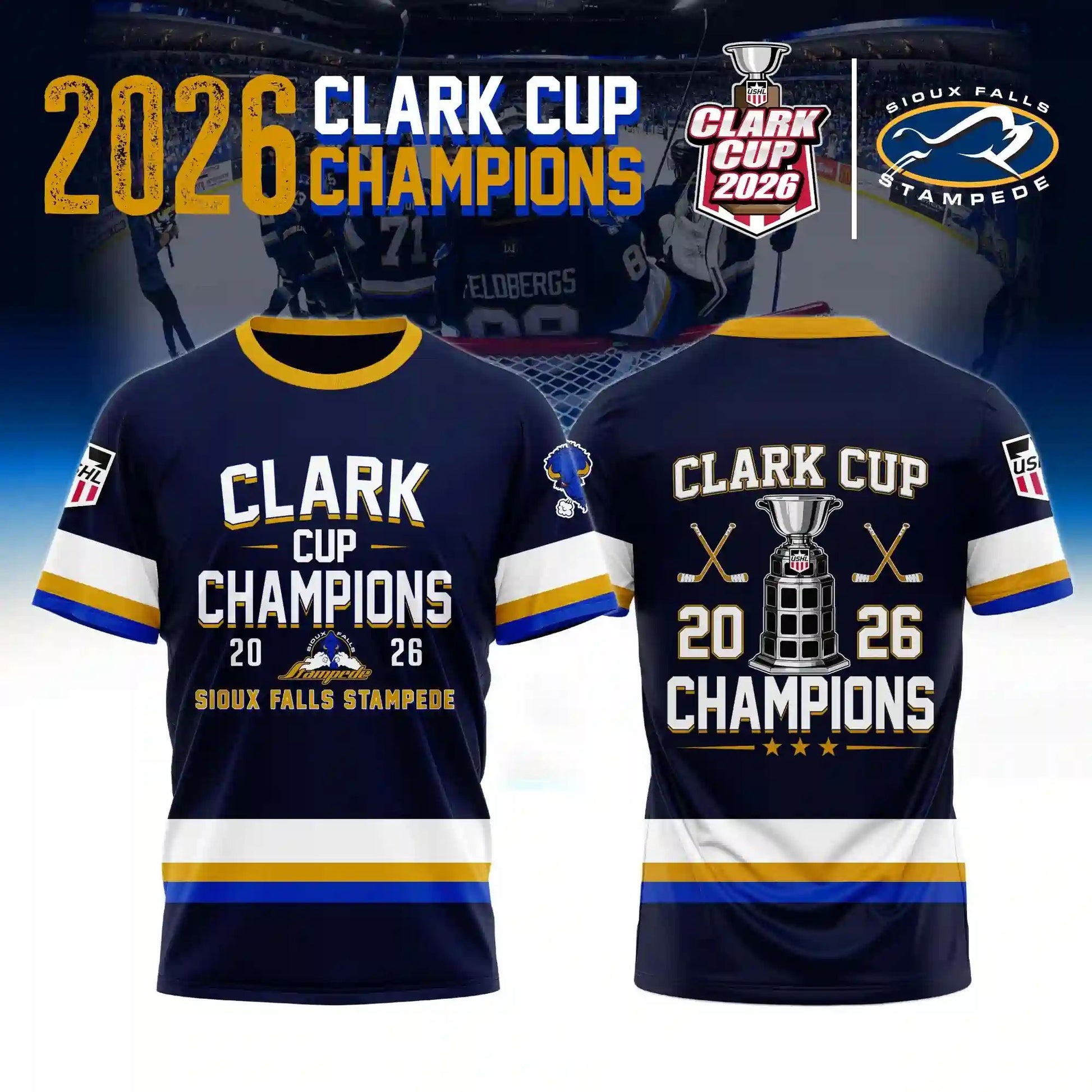 Sioux Falls Stampede Clark Cup Champions 2026 Hockey Jersey hockey jersey product view 5