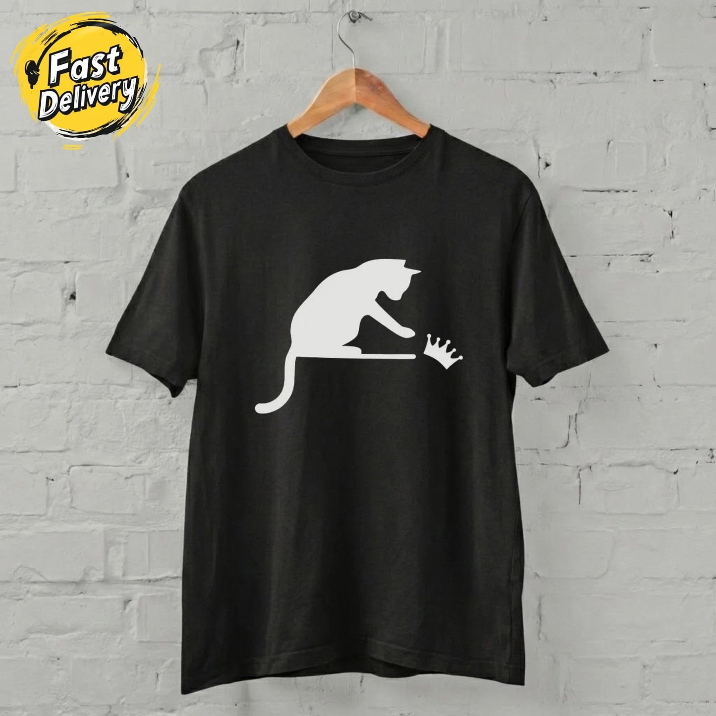 US SELLER - Cat Knocking Crown Shirt Minimal Funny Cat Lover Graphic T-Shirt Unisex T-shirt, Sweatshirt, Hoodie, Long Sleeve Tee - T-Shirt, Sweatshirt, Hoodie