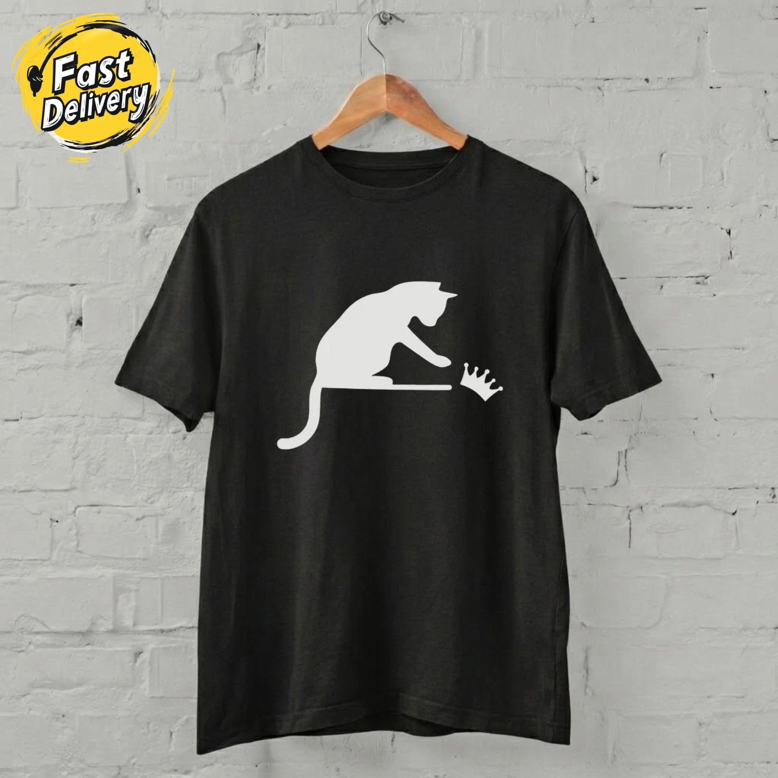 US SELLER - Cat Knocking Crown Shirt Minimal Funny Cat Lover Graphic T-Shirt Unisex T-shirt, Sweatshirt, Hoodie, Long Sleeve Tee - T-Shirt, Sweatshirt, Hoodie