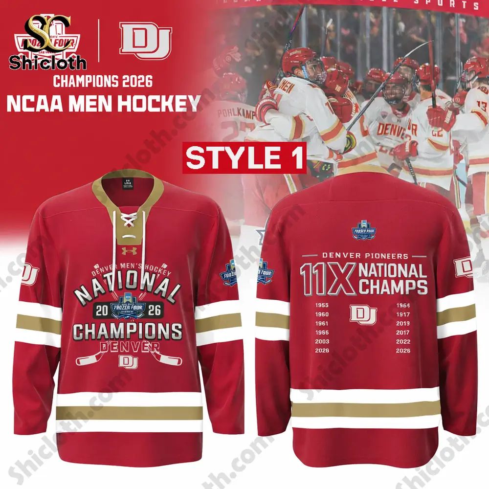Denver Pioneers Men’s Hockey 2026 National Champions Hockey Jersey hockey jersey product view 3