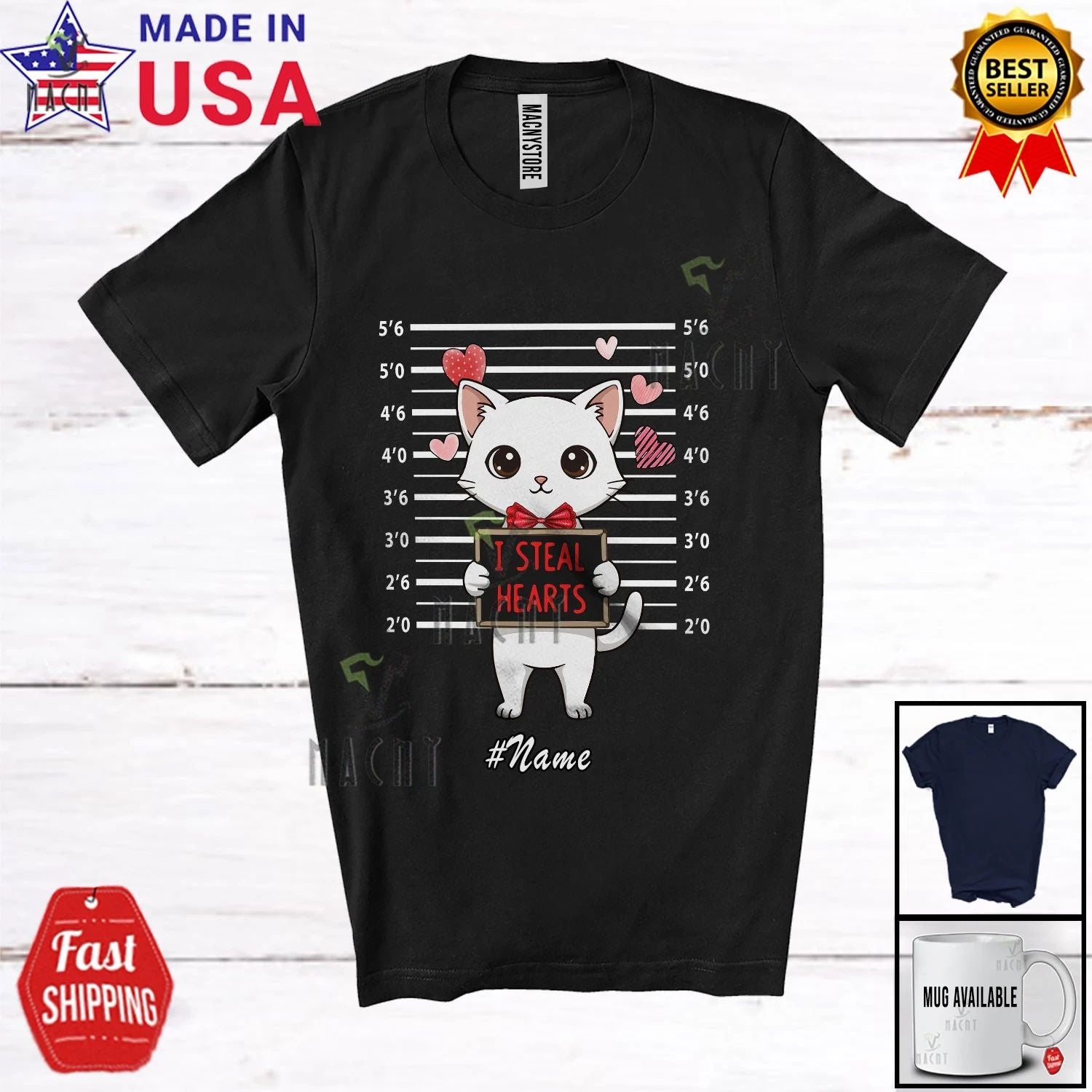 Custom Name I Steal Hearts; Humorous Valentine Cat Owner Lover T-Shirt Unisex T-shirt, Sweatshirt, Hoodie, Long Sleeve Tee - T-Shirt, Sweatshirt, Hoodie