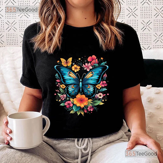 Aesthetic Butterfly With Flowers Shirt, Beautiful Floral Butterfly Graphic Tee Unisex T-shirt, Sweatshirt, Hoodie, Long Sleeve Tee - T-Shirt, Sweatshirt, Hoodie