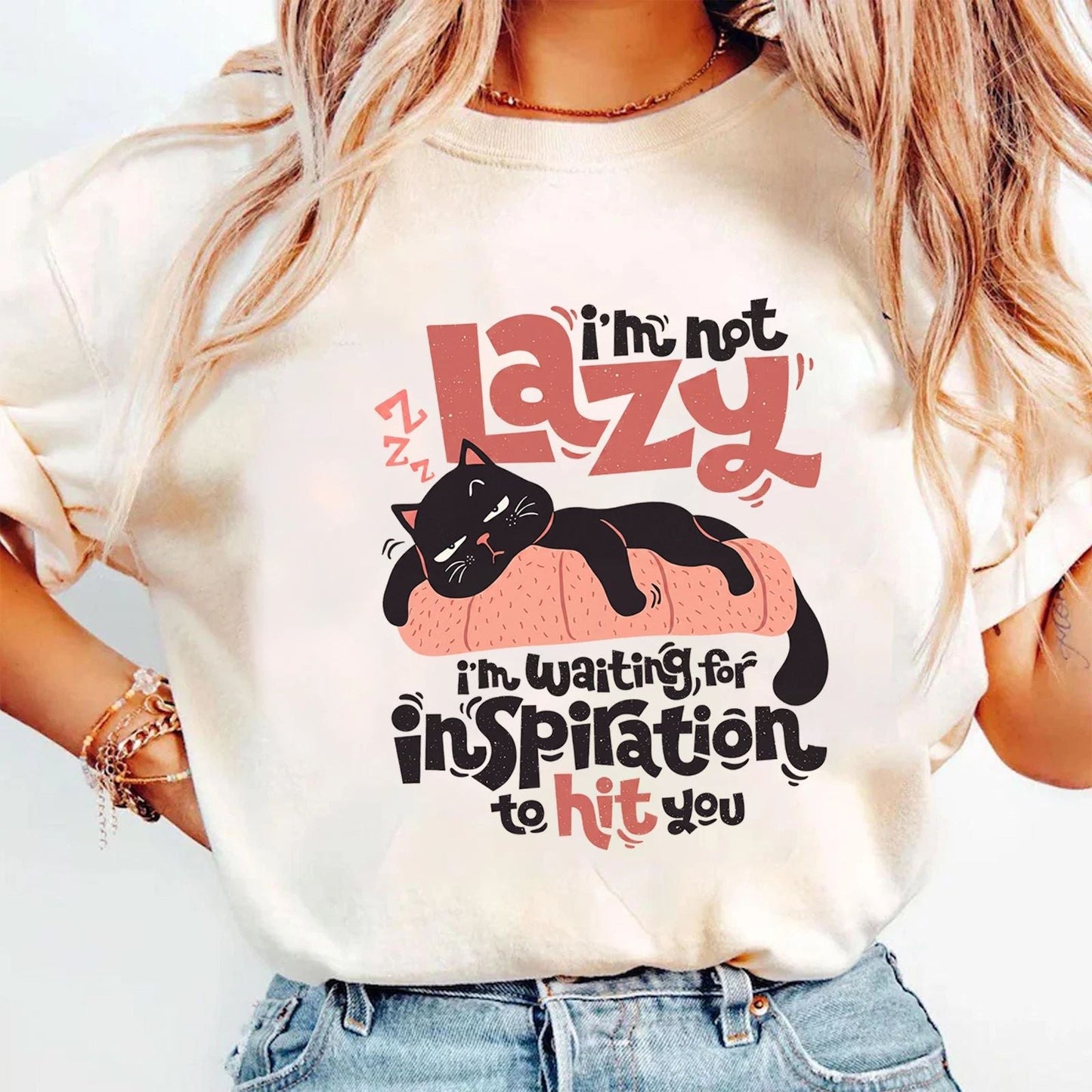 I'm Not Lazy Black Cat Shirt Funny Sarcastic Quote Tee Cat Lover Gift for Women Unisex T-shirt, Sweatshirt, Hoodie, Long Sleeve Tee - T-Shirt, Sweatshirt, Hoodie