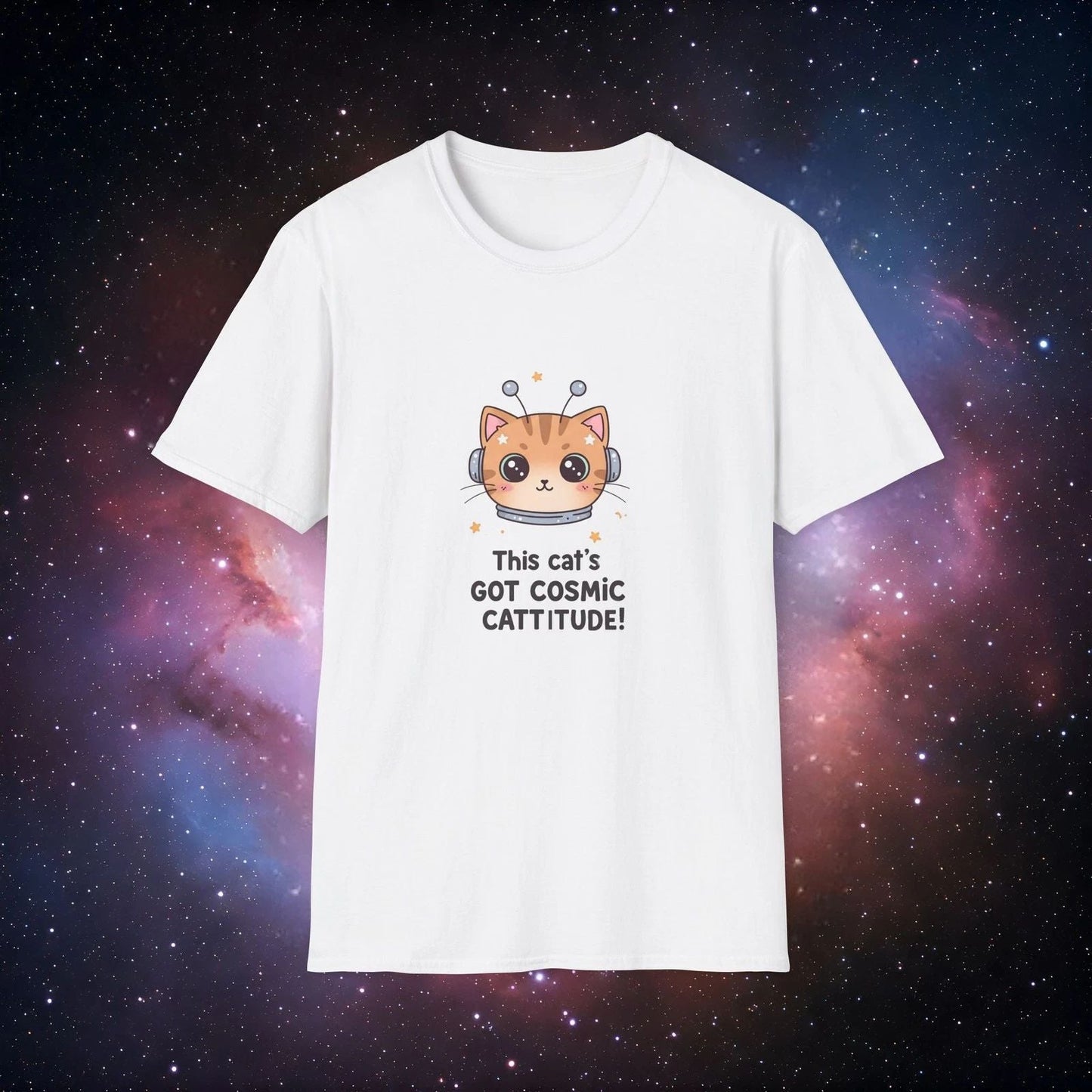 Cat's Got Cosmic Cattitude Softstyle T-Shirt  Fun Unisex Tee for Cat Lovers Unisex T-shirt, Sweatshirt, Hoodie, Long Sleeve Tee - T-Shirt, Sweatshirt, Hoodie
