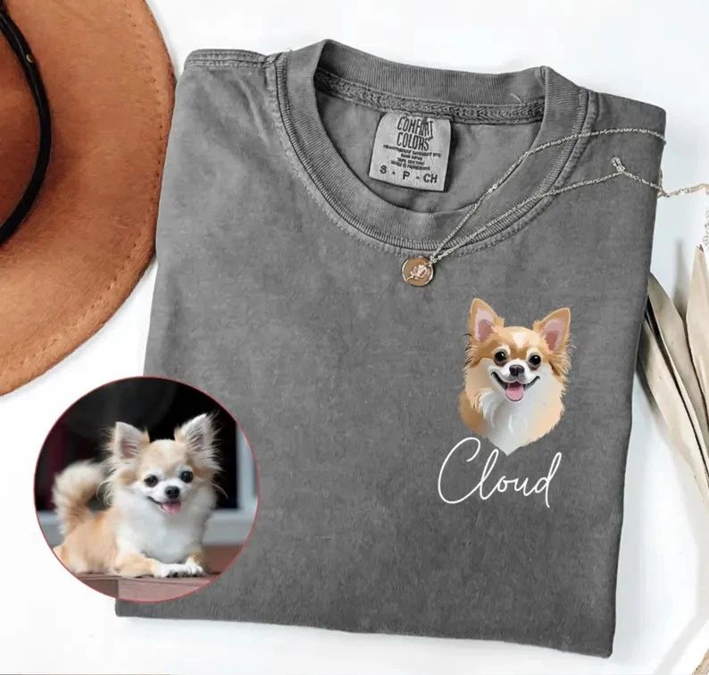 Custom Pet Portrait Comfort Tee Personalized Dog Cat Lover Unisex T-shirt, Sweatshirt, Hoodie, Long Sleeve Tee - T-Shirt, Sweatshirt, Hoodie