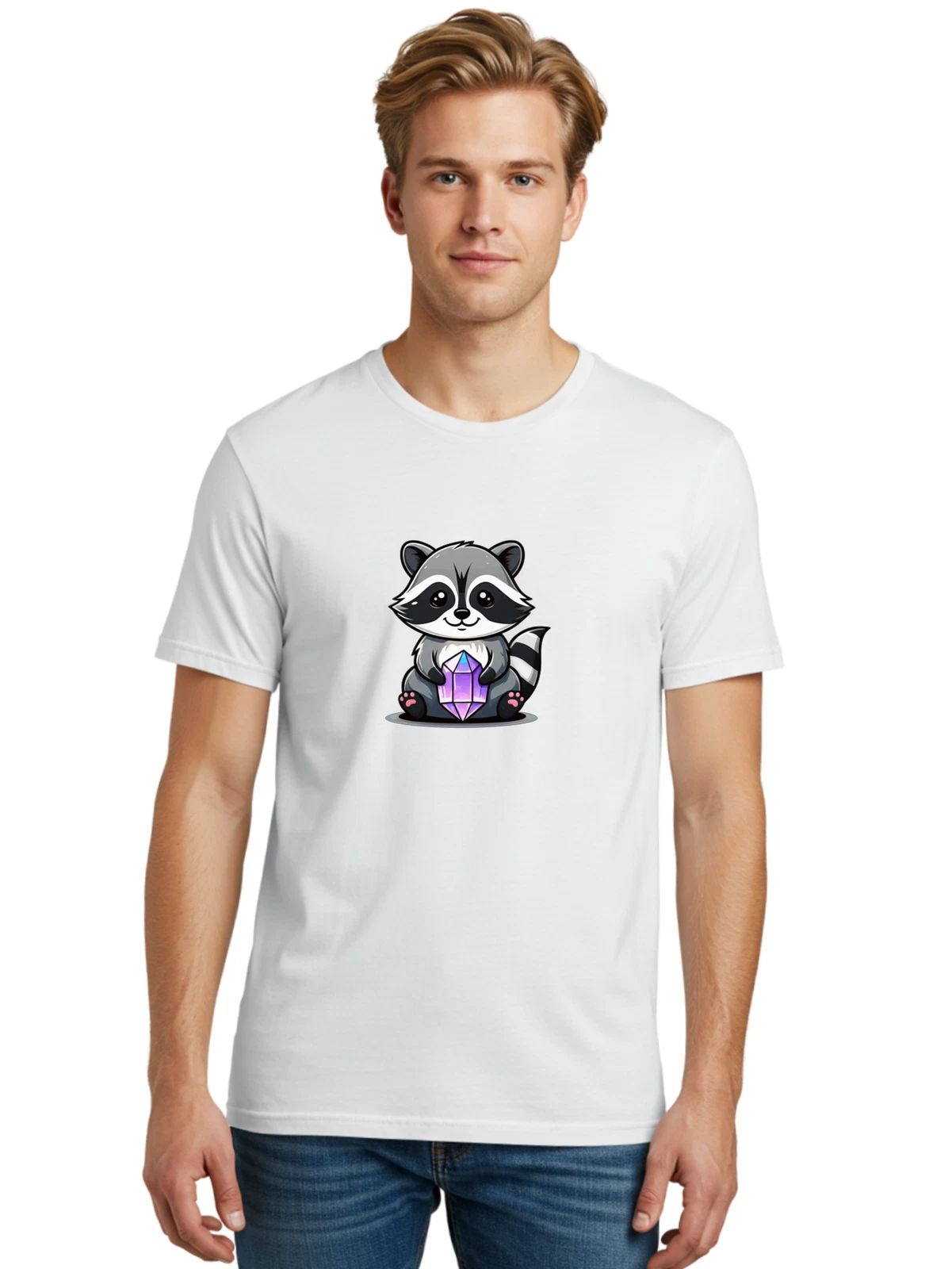 Raccoon-With-Crystal Mens Graphic Tee, 100% Cotton, Casual Summer Wear Unisex T-shirt, Sweatshirt, Hoodie, Long Sleeve Tee - T-Shirt, Sweatshirt, Hoodie