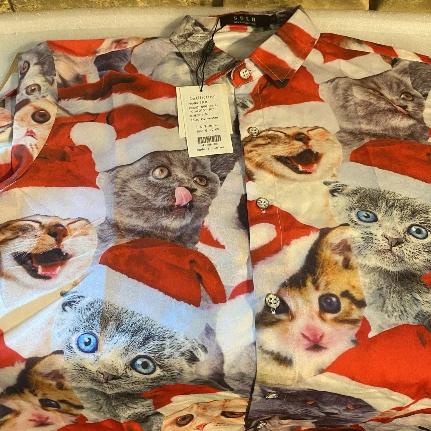 JINGLE CATS Christmas Button Down Shirt Size Small Festive Kitties Bin 2 Unisex T-shirt, Sweatshirt, Hoodie, Long Sleeve Tee - T-Shirt, Sweatshirt, Hoodie