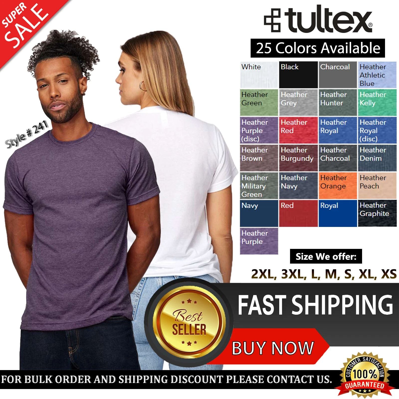 Tultex Unisex 65% Polyester 35% USA Ringspun Cotton Poly-Rich T-Shirt - 241 Unisex T-shirt, Sweatshirt, Hoodie, Long Sleeve Tee - T-Shirt, Sweatshirt, Hoodie