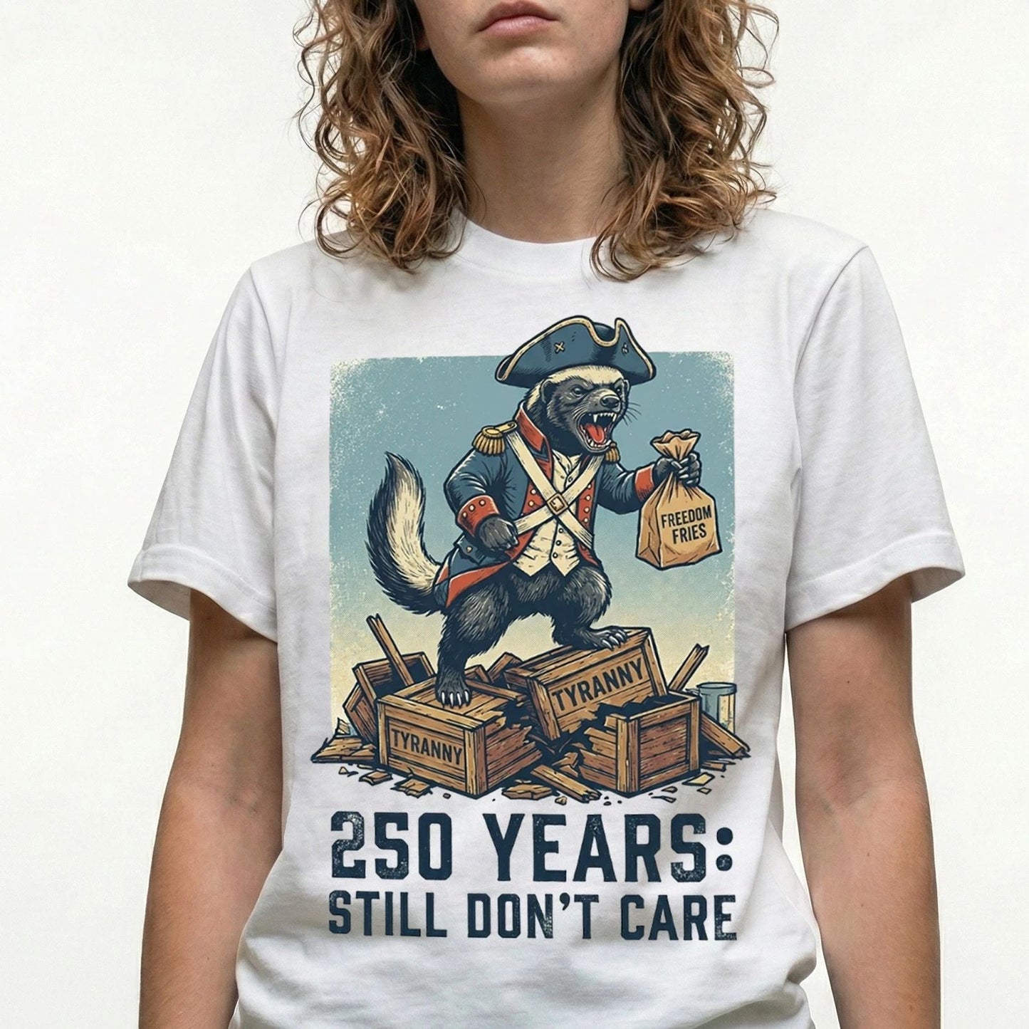 Honey Badger Freedom Fries Years Still Dont Care Funny Vintage T-Shirt Unisex T-shirt, Sweatshirt, Hoodie, Long Sleeve Tee - T-Shirt, Sweatshirt, Hoodie