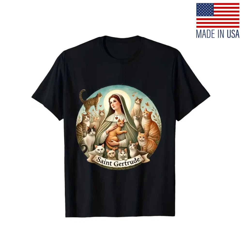 Saint Gertrude Patron of Cats Love Cats Catholic Saint Kitty T-Shirt Unisex T-shirt, Sweatshirt, Hoodie, Long Sleeve Tee - T-Shirt, Sweatshirt, Hoodie