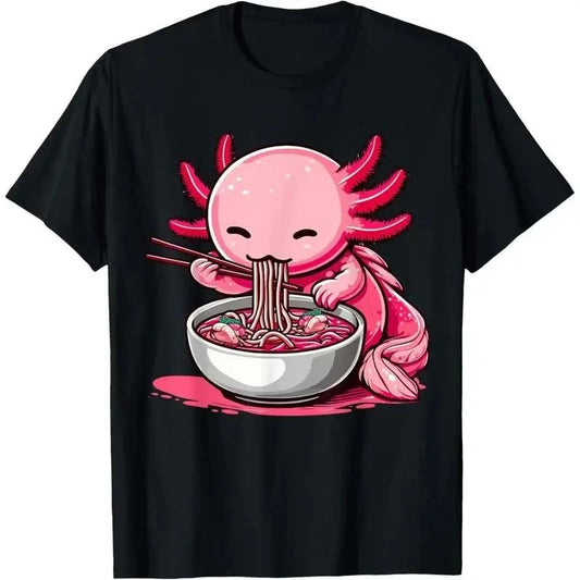Anime Kawaii Axolotl Eating Ramen Noodles Kids Teen Girl Boy T-Shirt Unisex T-shirt, Sweatshirt, Hoodie, Long Sleeve Tee - T-Shirt, Sweatshirt, Hoodie