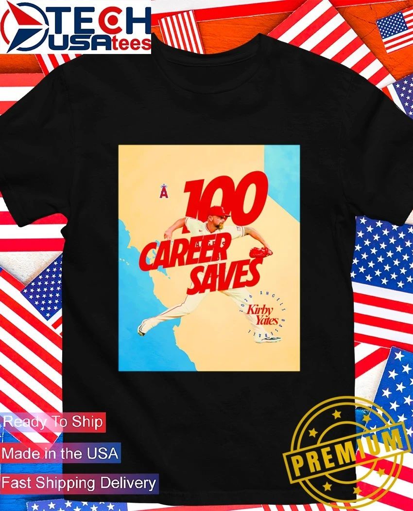 Kirky Yates 100th Career Saves 2026 Los Angeles Angels shirt Unisex T-shirt, Sweatshirt, Hoodie, Long Sleeve Tee - T-Shirt, Sweatshirt, Hoodie
